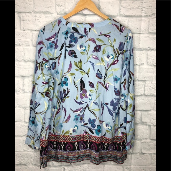J Jill Floral Blouse Blue Size Large Petite - Picture 2 of 7